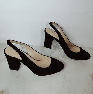 EUC Pelle Moda Espen Black Kid Suede Block Heel Slingback Pumps, Sz 8.5
